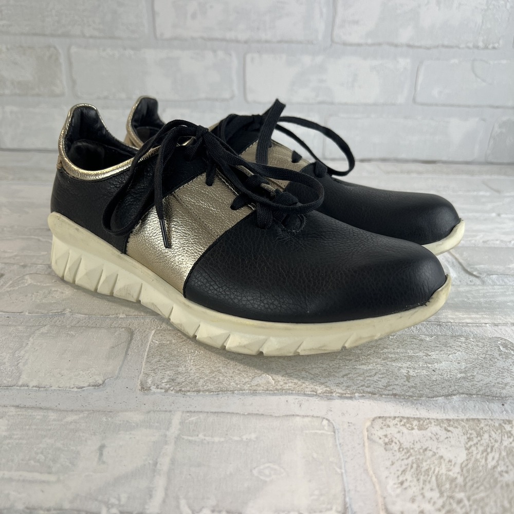 Naot Buzz Shoes Womens 37 Black Gold‎ Lace Up Comfort Leather Sneakers Walking
